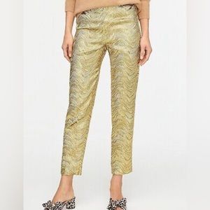 NWT J. Crew Collection hi-rise cigarette pant in gold leaf print jacquard size 8